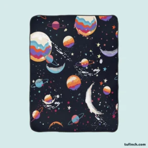 Futuristic Colorful Planets Fleece Blanket 1