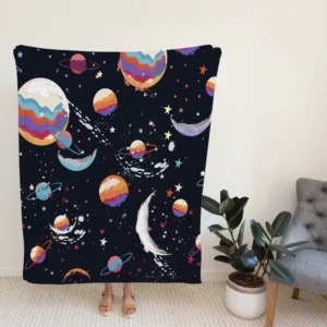 Futuristic Colorful Planets Fleece Blanket