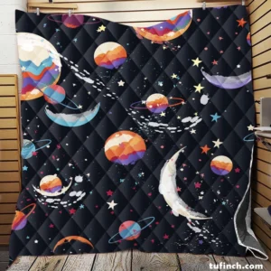 Futuristic Colorful Planets Quilt Blanket