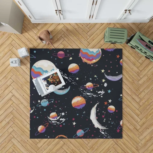 Futuristic Colorful Planets Rug