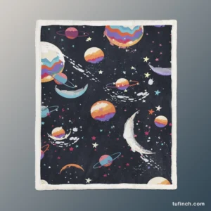 Futuristic Colorful Planets Sherpa Fleece Blanket 1