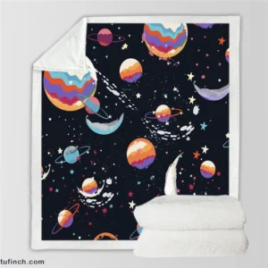 Futuristic Colorful Planets Sherpa Fleece Blanket