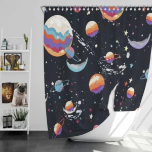 Futuristic Colorful Planets Shower Curtain