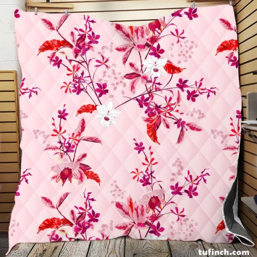 Gentle Garden Orchid Flowers Quilt Blanket