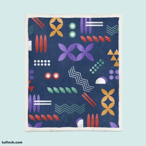 Geometric Colorful Pattern with Grain Texture Sherpa Fleece Blanket 1