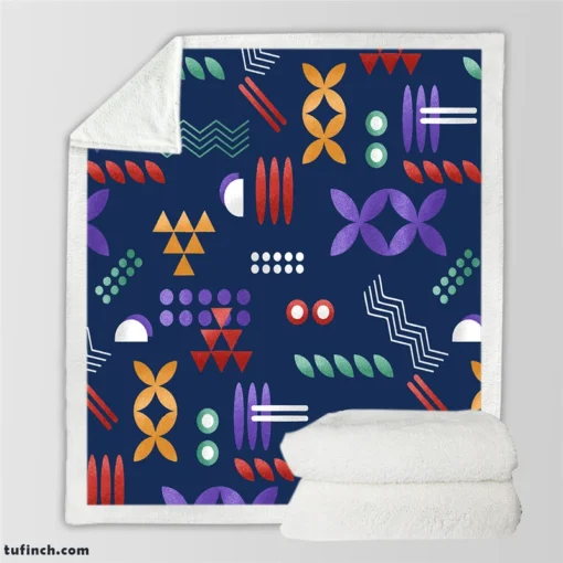 Geometric Colorful Pattern with Grain Texture Sherpa Fleece Blanket