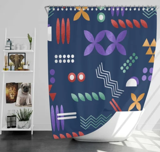 Geometric Colorful Pattern with Grain Texture Shower Curtain