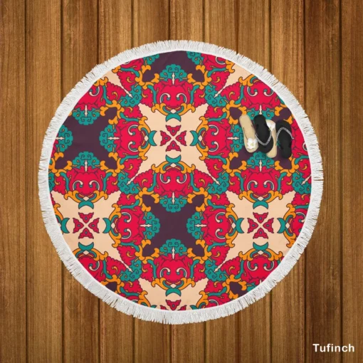 Geometric Design Pattern Round Beach Towel