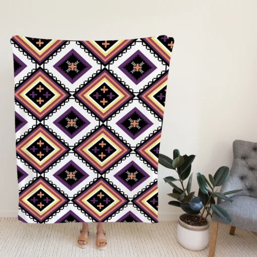 Geometric Ethnic Ikat Pattern Fleece Blanket