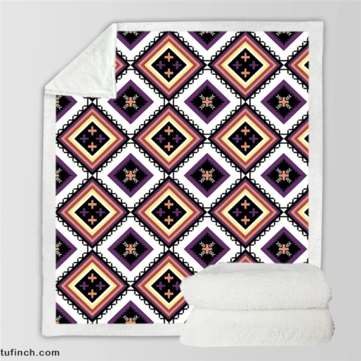 Geometric Ethnic Ikat Pattern Sherpa Fleece Blanket