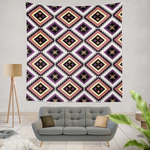 Geometric Ethnic Ikat Pattern Wall Tapestry