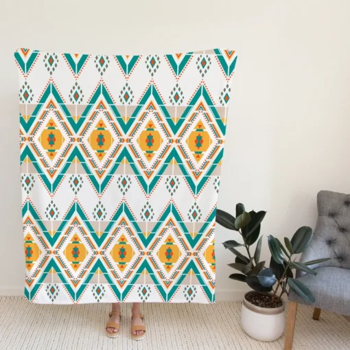 Geometric Ethnic Illustration Fleece Blanket