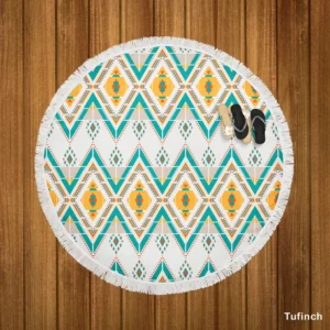 Geometric Ethnic Illustration Round Beach Towel