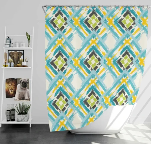 Geometric Ikat Abstract Design Shower Curtain