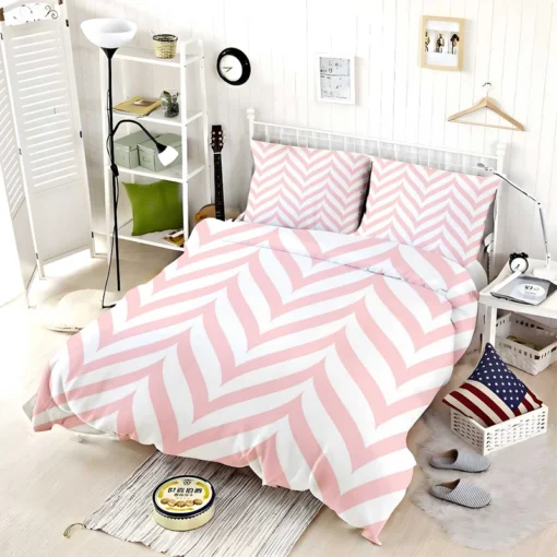 Geometric Ornament With Pink Stripes Bedding Set