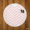 Geometric Ornament With Pink Stripes Round Beach Towel