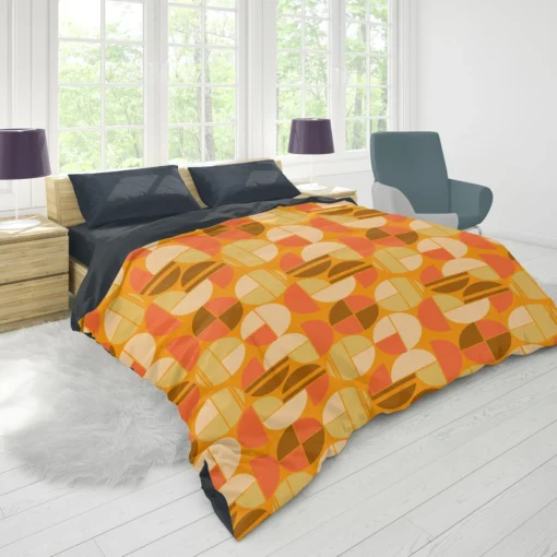 Geometric Pattern on Dark Orange Background Duvet Cover 1