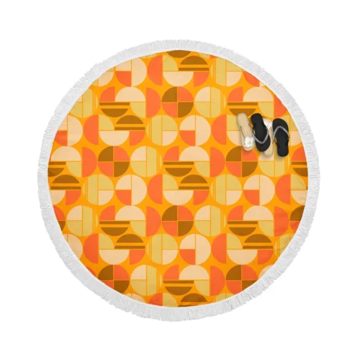 Geometric Pattern on Dark Orange Background Round Beach Towel