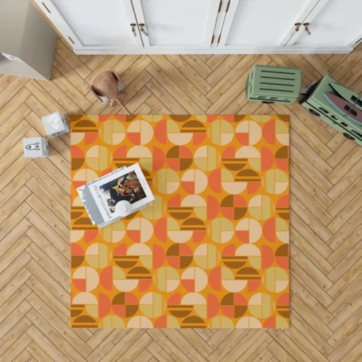 Geometric Pattern on Dark Orange Background Rug