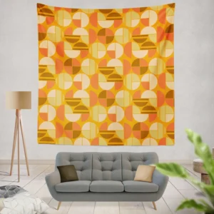 Geometric Pattern on Dark Orange Background Wall Tapestry