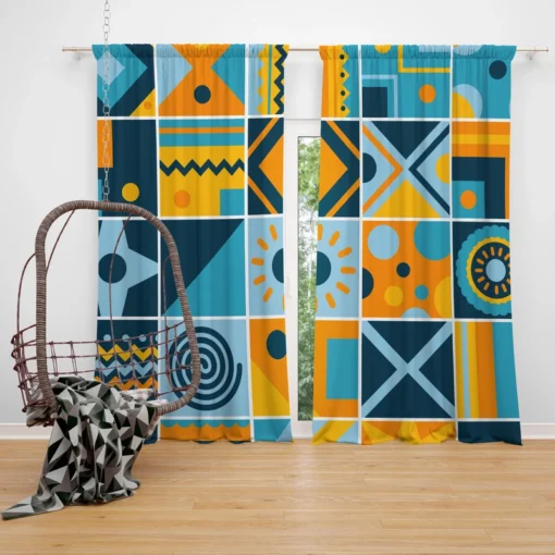 Geometrics Blue Yellow Design Curtain