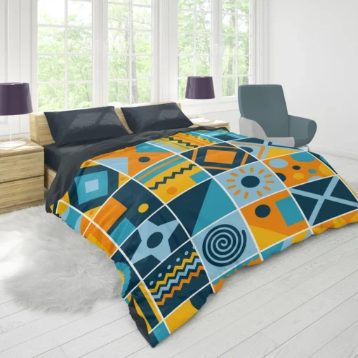 Geometrics Blue Yellow Design Duvet Cover 1