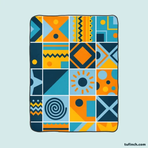 Geometrics Blue Yellow Design Fleece Blanket 1