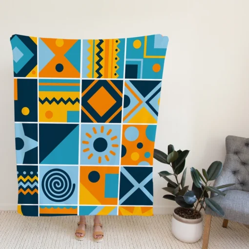 Geometrics Blue Yellow Design Fleece Blanket