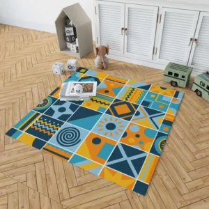 Geometrics Blue Yellow Design Rug 1