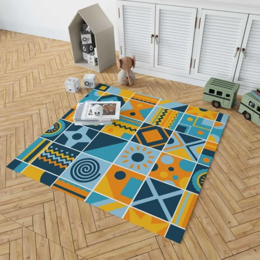 Geometrics Blue Yellow Design Rug 1