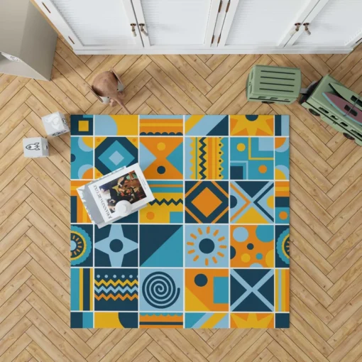 Geometrics Blue Yellow Design Rug