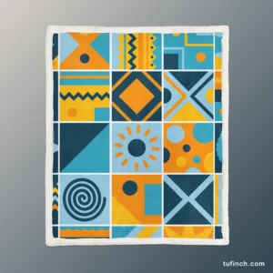 Geometrics Blue Yellow Design Sherpa Fleece Blanket 1