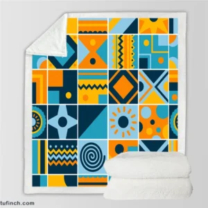 Geometrics Blue Yellow Design Sherpa Fleece Blanket