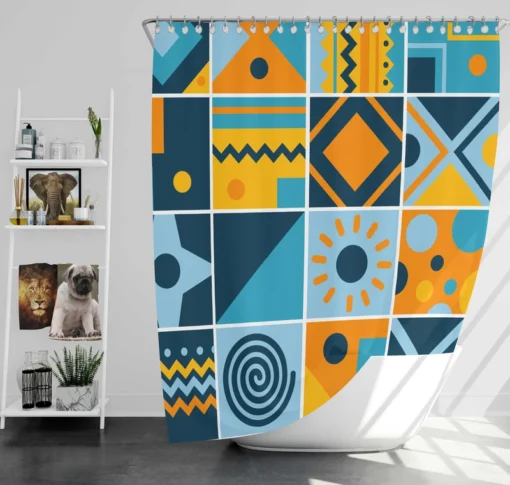 Geometrics Blue Yellow Design Shower Curtain