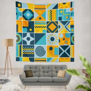 Geometrics Blue Yellow Design Wall Tapestry