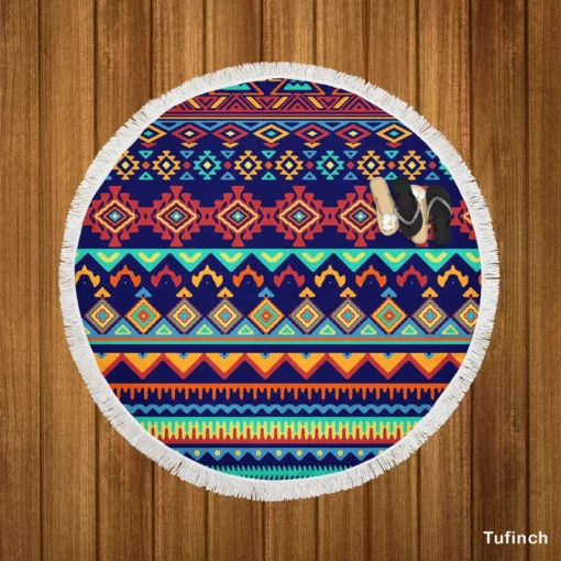 Geometrics Ethnic Style Tribal Round Beach Towel