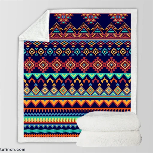 Geometrics Ethnic Style Tribal Sherpa Fleece Blanket