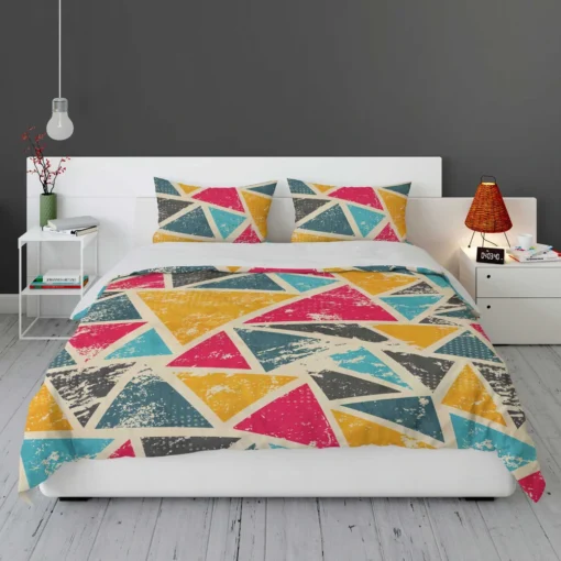 Geometrics Painted Yellow Pink Blue Triangle Bedding Set 1