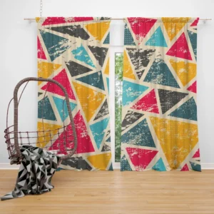 Geometrics Painted Yellow Pink Blue Triangle Curtain