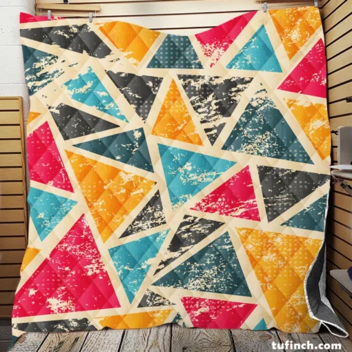 Geometrics Painted Yellow Pink Blue Triangle Quilt Blanket