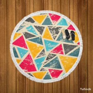 Geometrics Painted Yellow Pink Blue Triangle Round Beach Towel