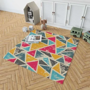 Geometrics Painted Yellow Pink Blue Triangle Rug 1