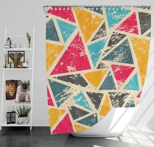 Geometrics Painted Yellow Pink Blue Triangle Shower Curtain