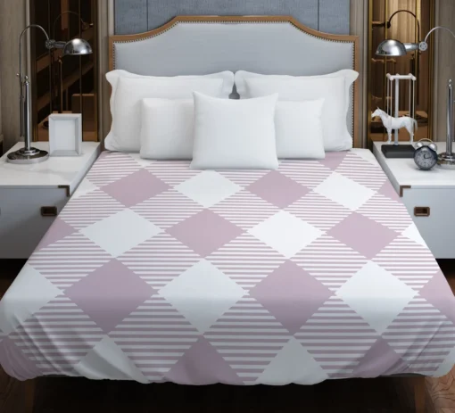 Gingham Purple White Pattern Duvet Cover