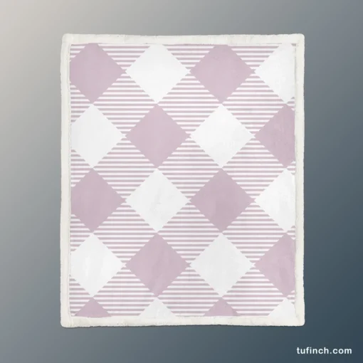 Gingham Purple White Pattern Sherpa Fleece Blanket 1