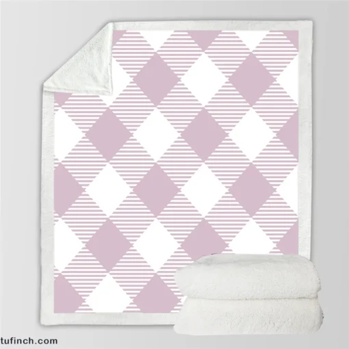 Gingham Purple White Pattern Sherpa Fleece Blanket