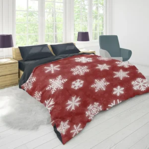 Glowing Snowflakes On Red Background Duvet Cover 1