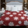 Glowing Snowflakes On Red Background Duvet Cover