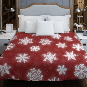 Glowing Snowflakes On Red Background Duvet Cover