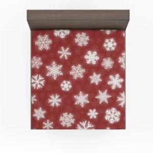 Glowing Snowflakes On Red Background Fitted Sheet